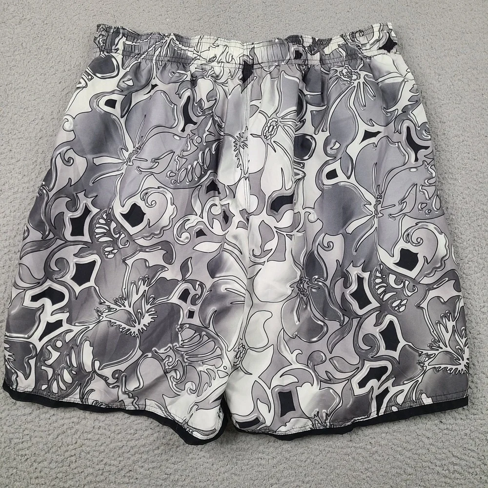 Nike Mens XL Swim Trunks Gray White Floral Hibiscus Board Shorts Red Swoosh Logo